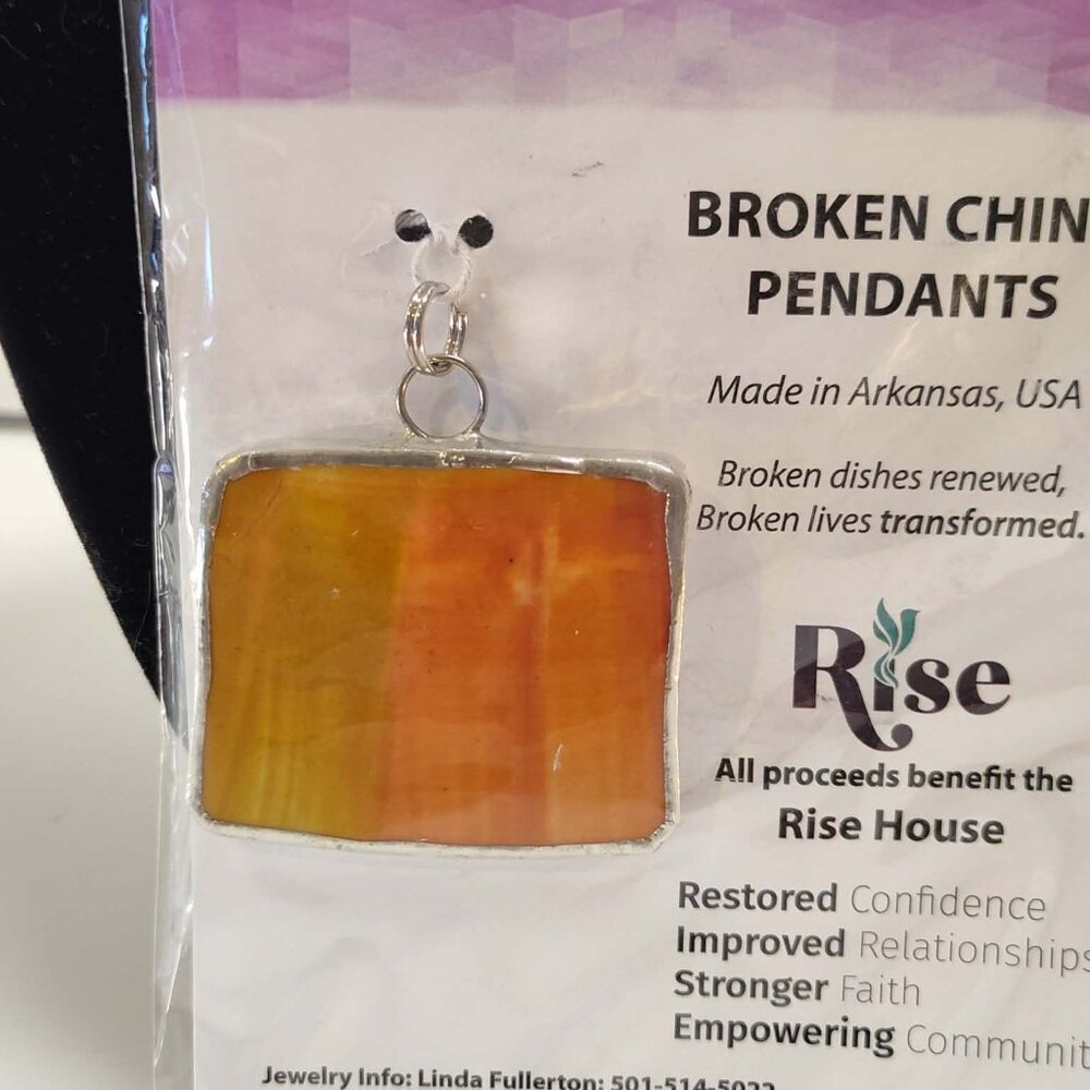 Orange striped broken china pendant - NWT